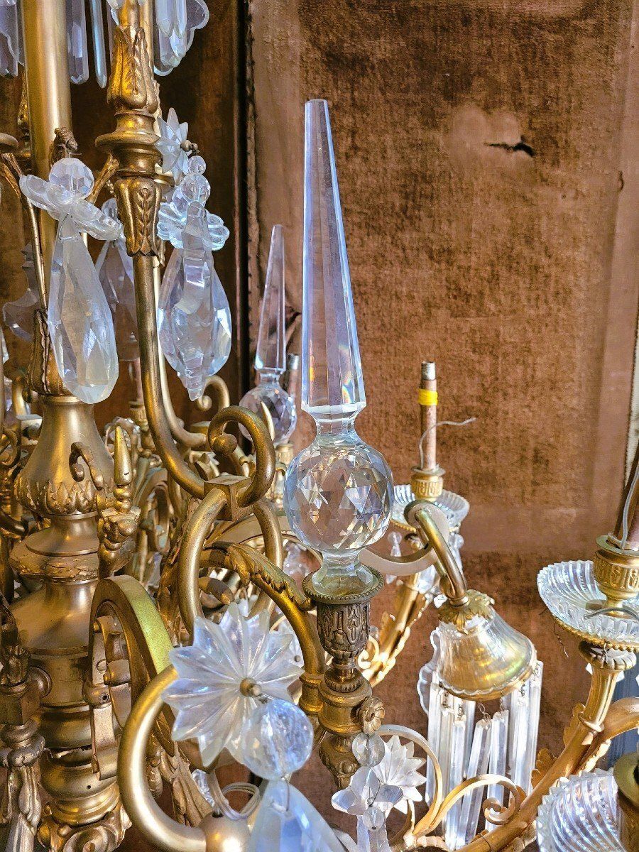 Large Chandelier In Gilt Bronze And Crystal, Napoleon III, Early 20th Century photo buy