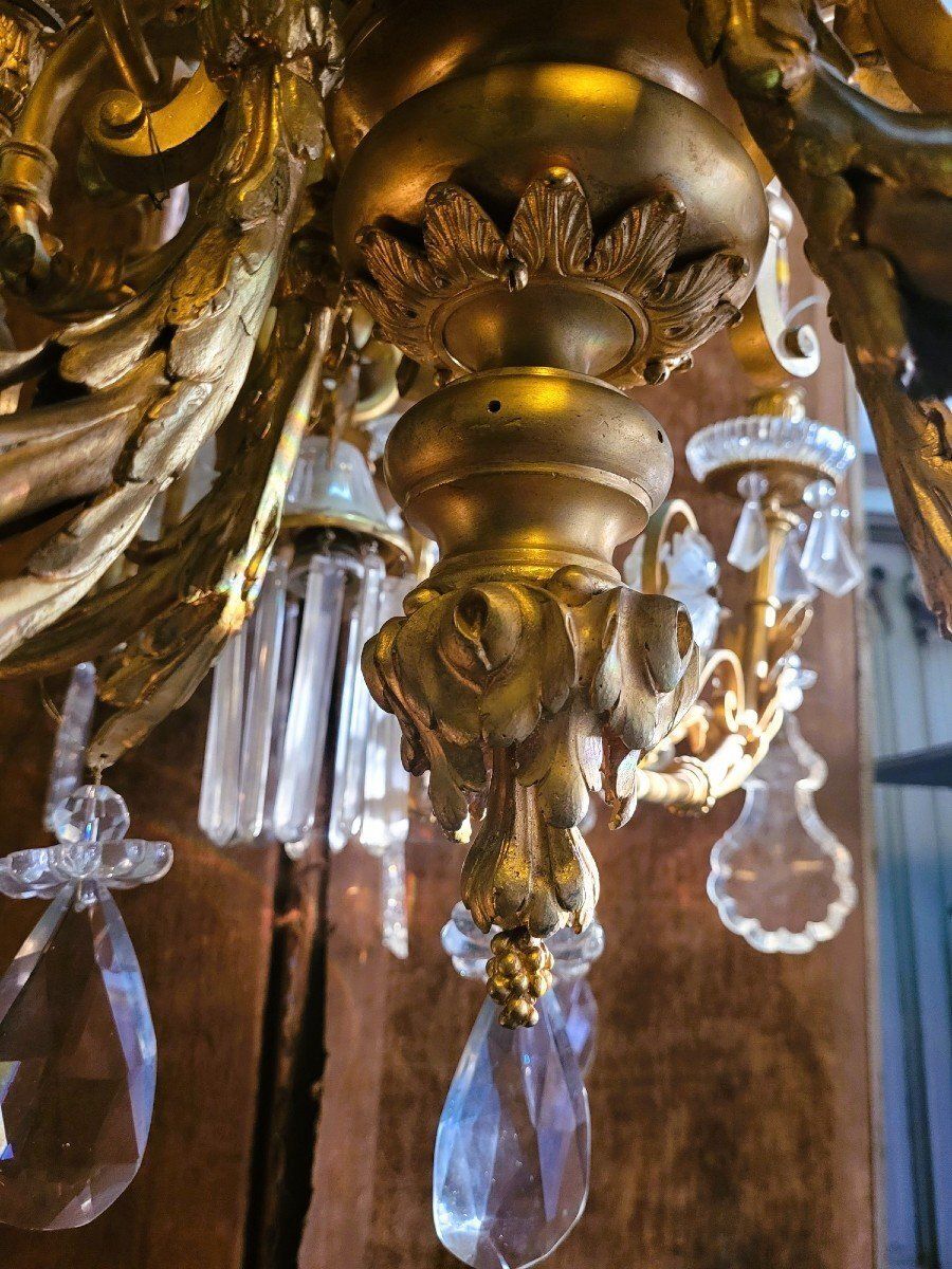 Large Chandelier In Gilt Bronze And Crystal, Napoleon III, Early 20th Century photo vintage