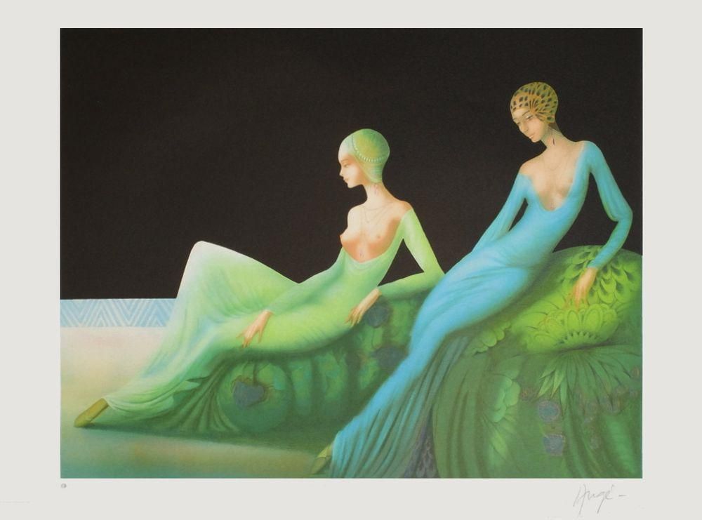 1985 Philippe Augé Art Deco Revival Style Muses Lithograph