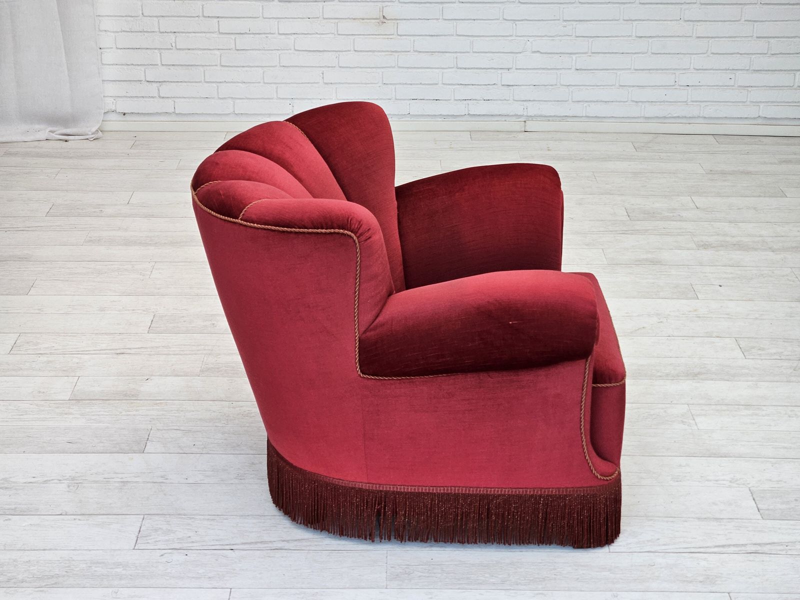 1960s, Danish Relax Armchair, Original Condition, Cherry Red Furniture Velour. photo furniture