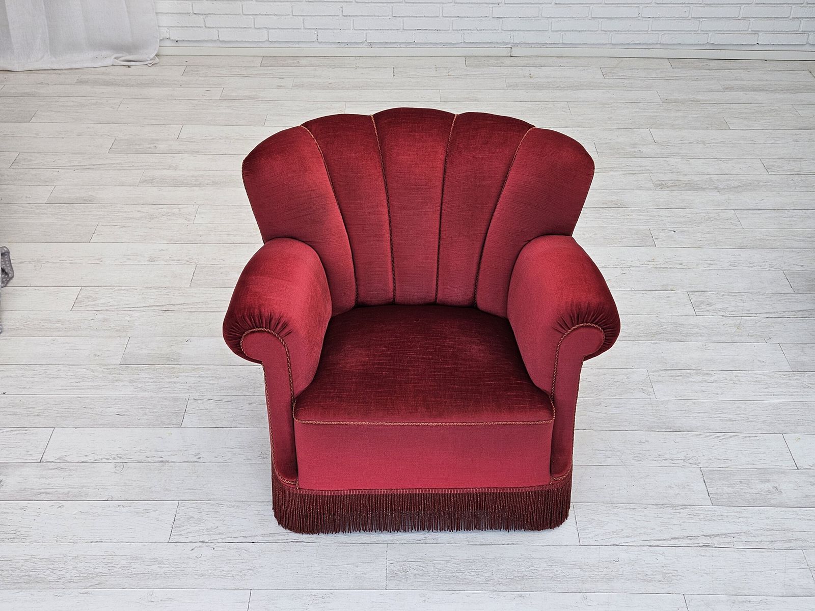1960s, Danish Relax Armchair, Original Condition, Cherry Red Furniture Velour. photo Furniture