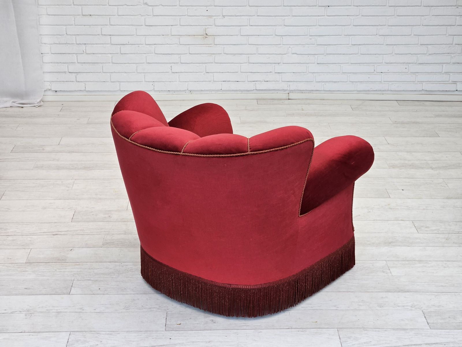1960s, Danish Relax Armchair, Original Condition, Cherry Red Furniture Velour. photo 1650.0
