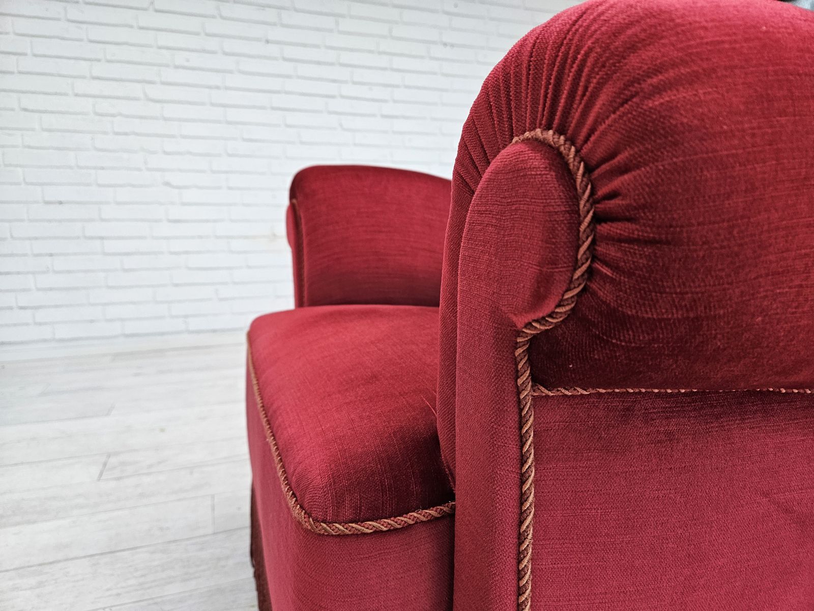 1960s, Danish Relax Armchair, Original Condition, Cherry Red Furniture Velour. photo buy