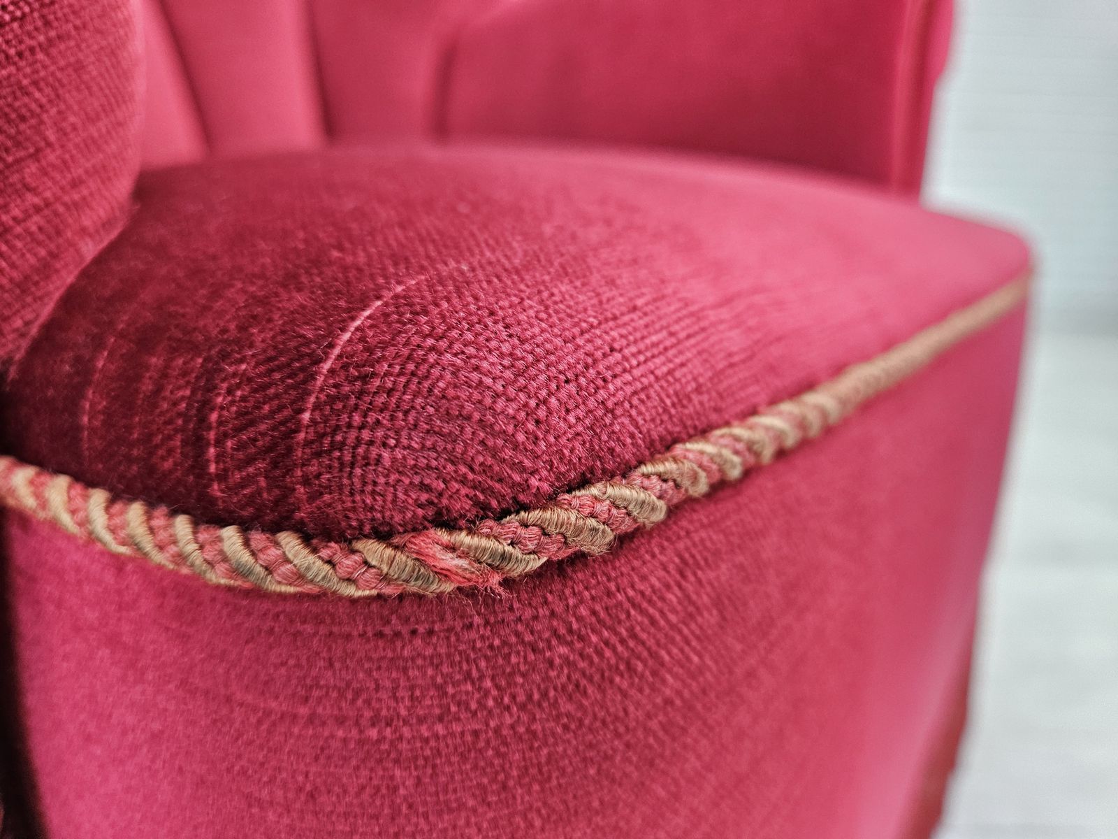 photo buy 1960s, Danish Relax Armchair, Original Condition, Cherry Red Furniture Velour.