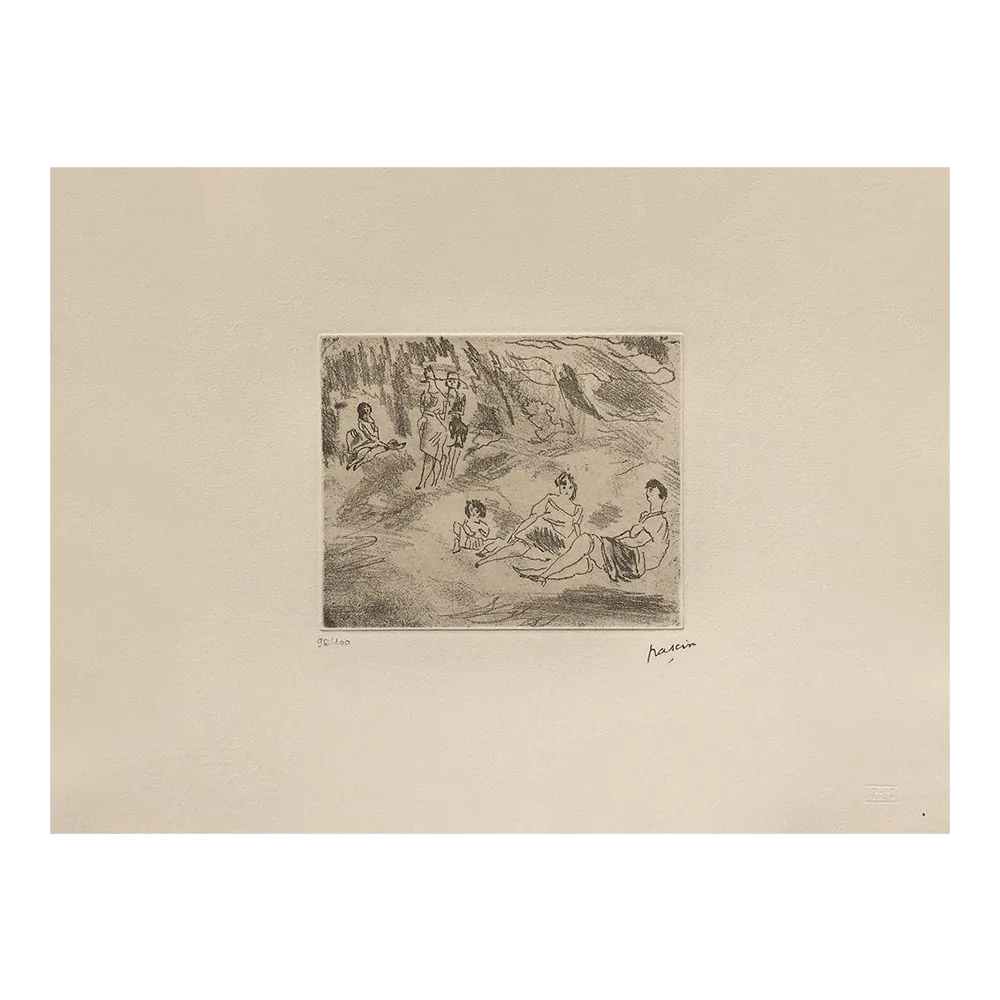 1980 Jules Pascin Central Park New York Etching photo furniture