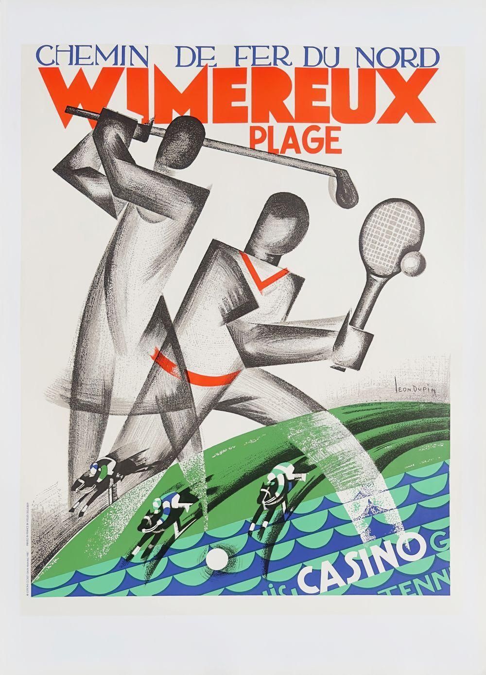 1929 Wimereux Plage Art Deco Poster 1989 Lithograph Reissue photo for sale