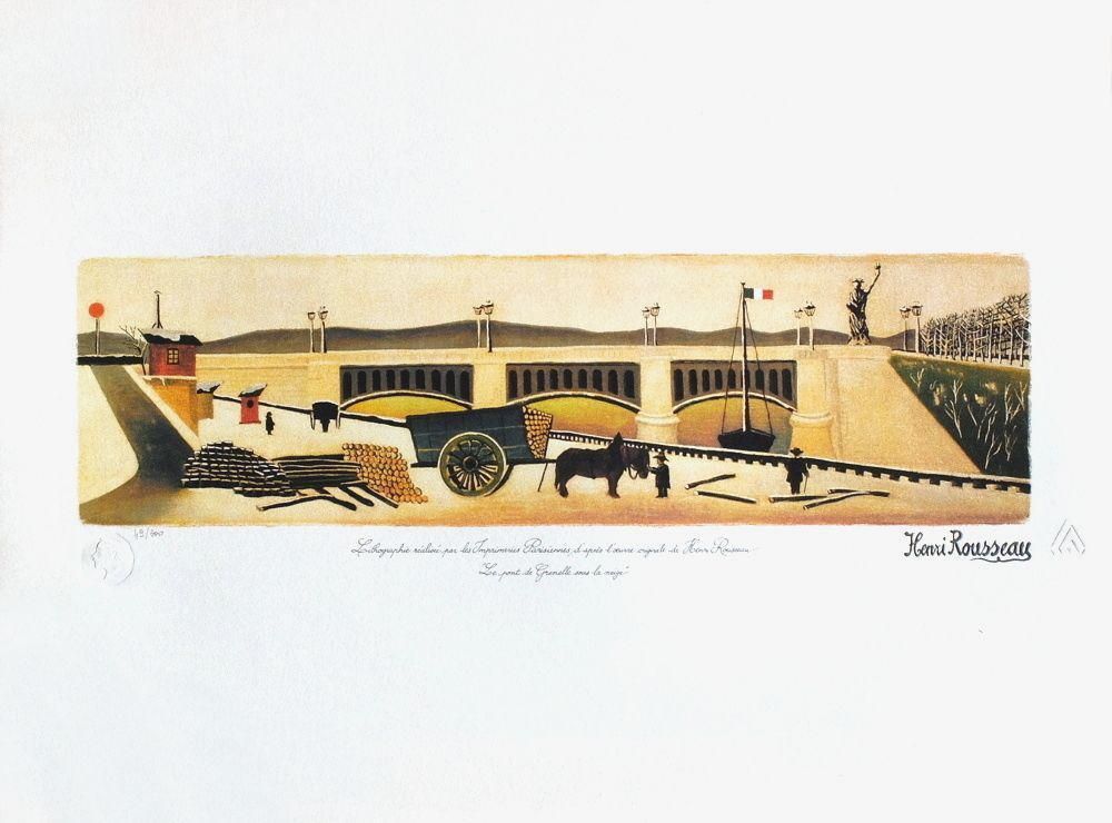 1990 After Le Douanier Rousseau Le Pont De Grenelle Sous La Neige Lithograph photo furniture