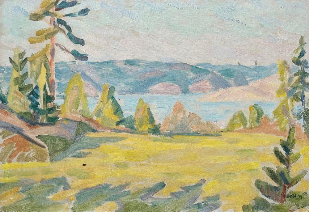 1949 Richard Aich Landscape Oil On Wood photo for sale