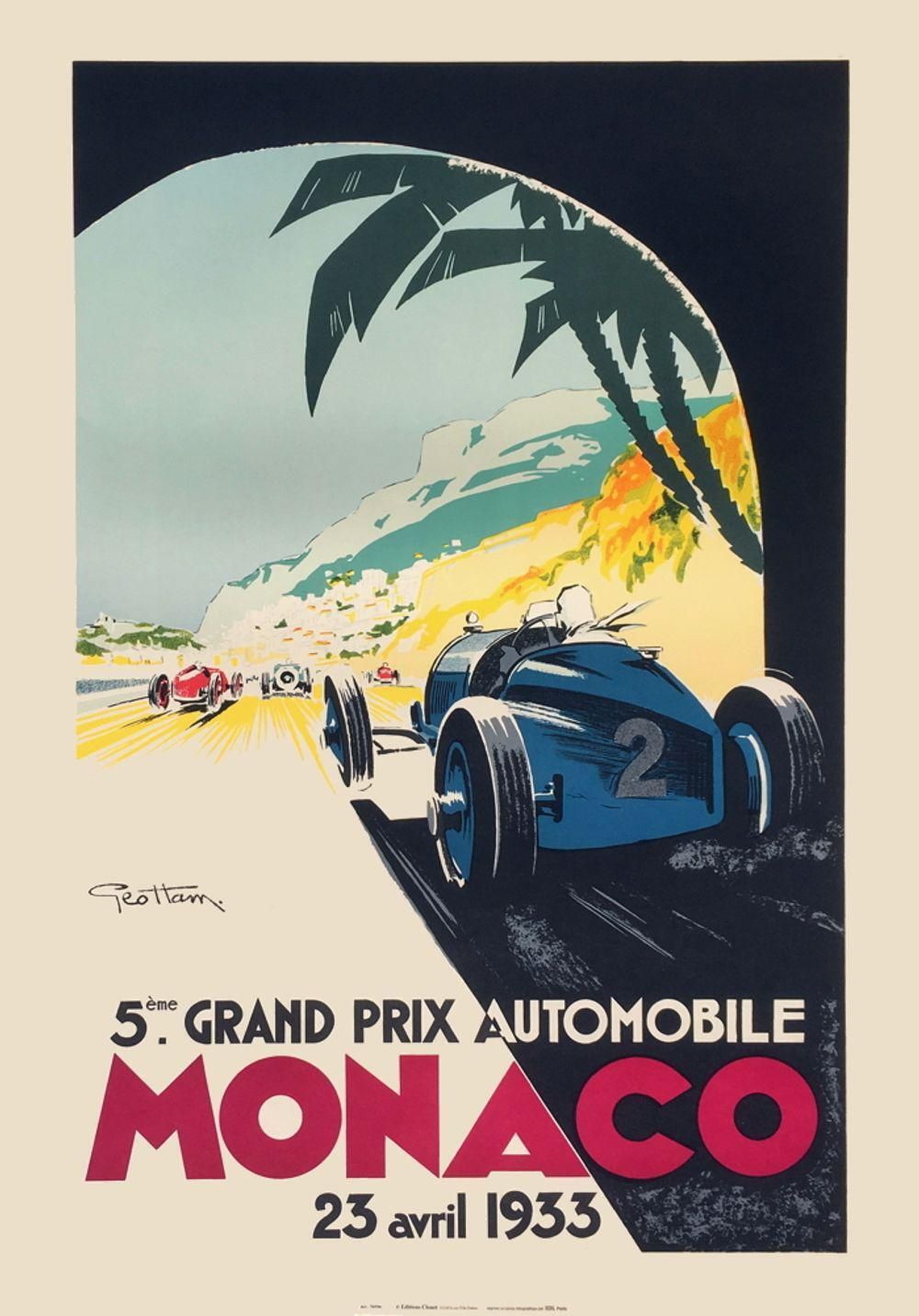 1990s After Géo Ham Grand Prix De Monaco 1933 Lithograph Poster