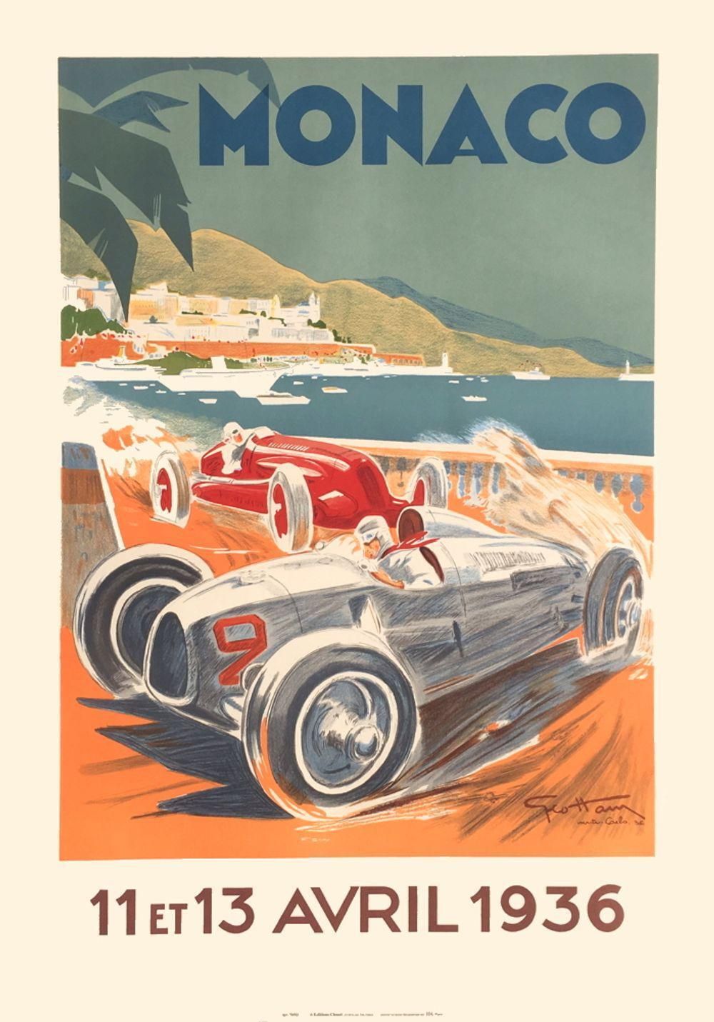 1990s After Géo Ham Grand Prix De Monaco 1936 Lithograph Poster photo furniture