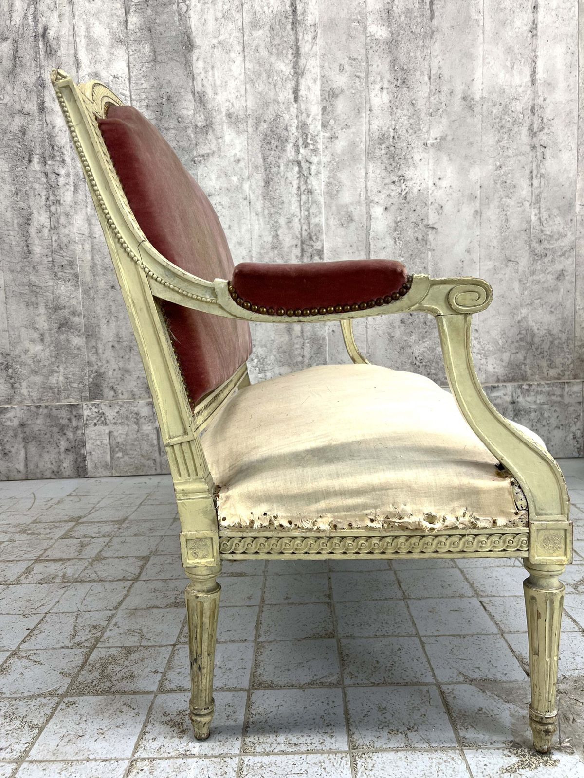 Shabby Chic Antique French Canape Sofa Bench photo vinterior