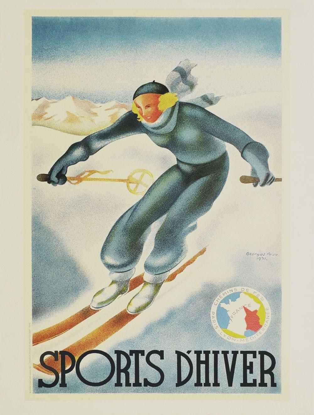 1987 Georges Arou Sports D'hiver (1931) Lithograph Poster Reissue photo furniture