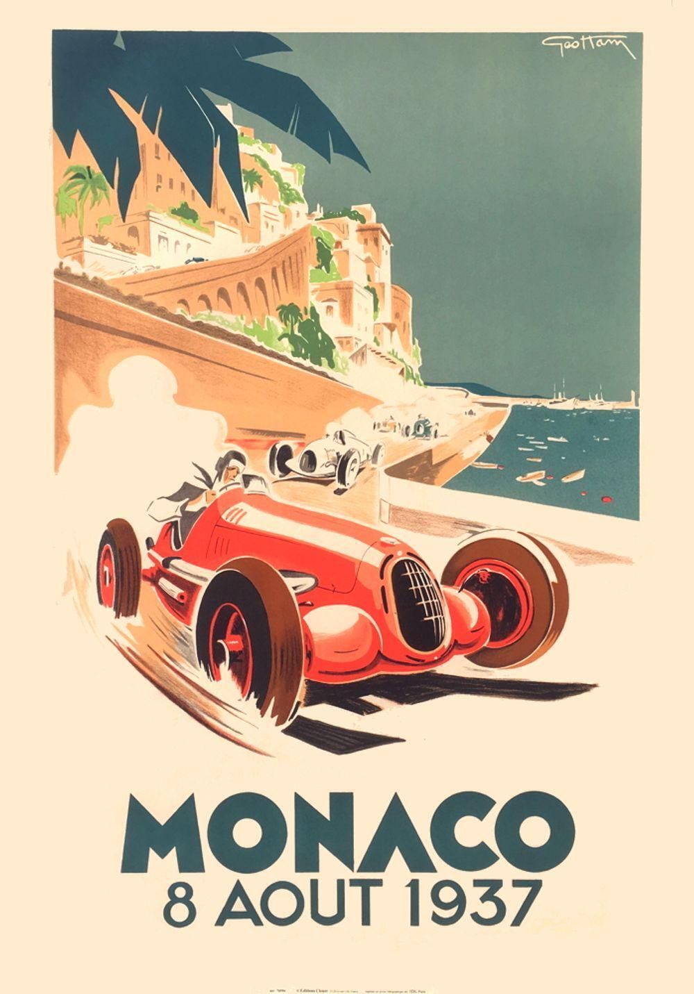 1990s After Géo Ham Grand Prix De Monaco 1937 Lithograph Poster
