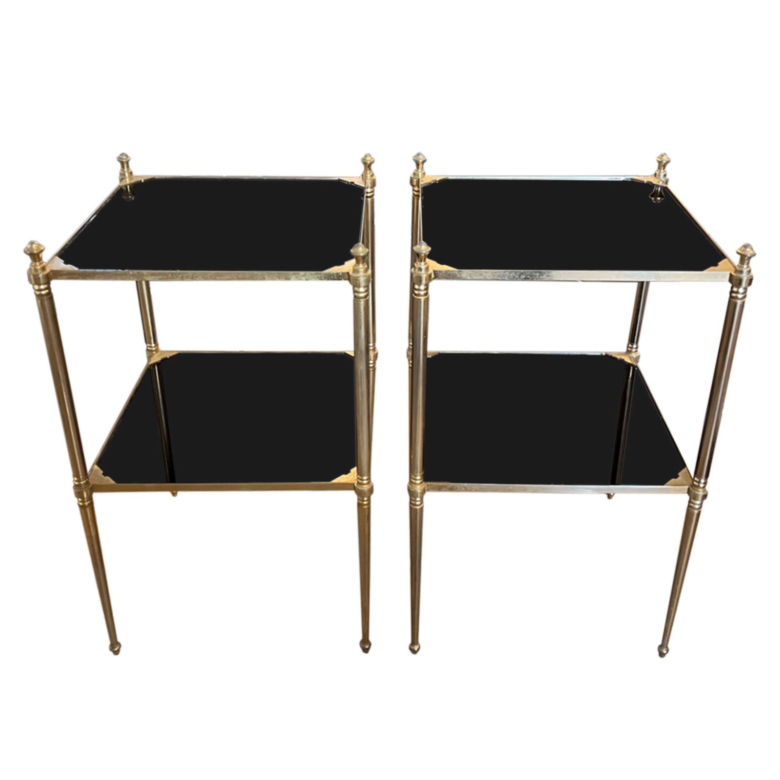Pair Of French Midcentury Side Tables With Black Glass photo furniture