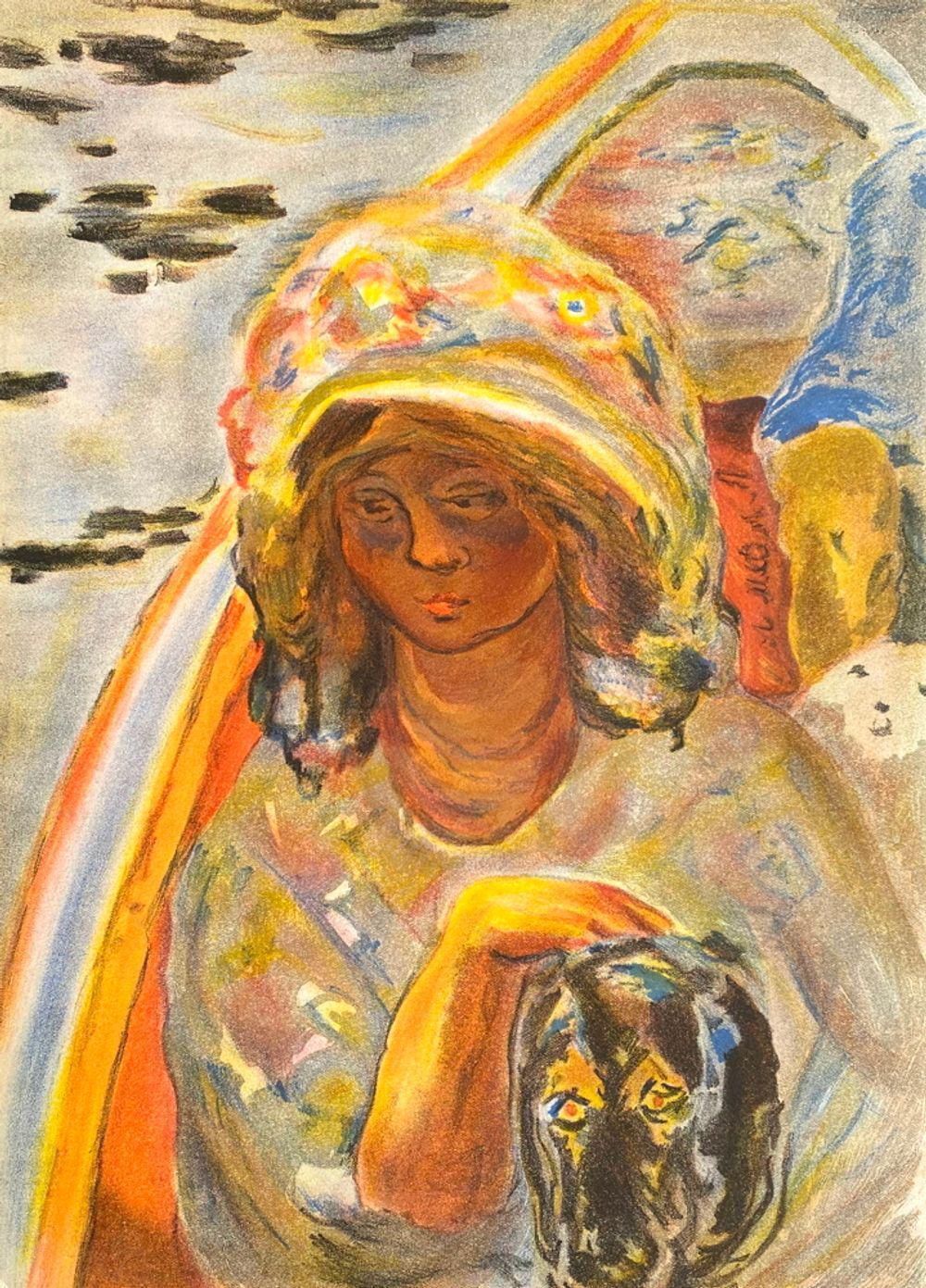 1939 After Pierre Bonnard Jeune Fille Dans Une Barque Lithograph photo furniture