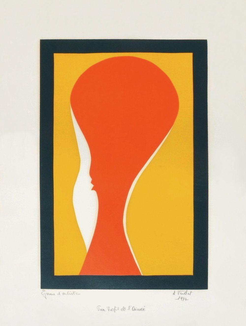 1972 "Pur Profil De L'aimée" Linocut By André Verdet photo furniture