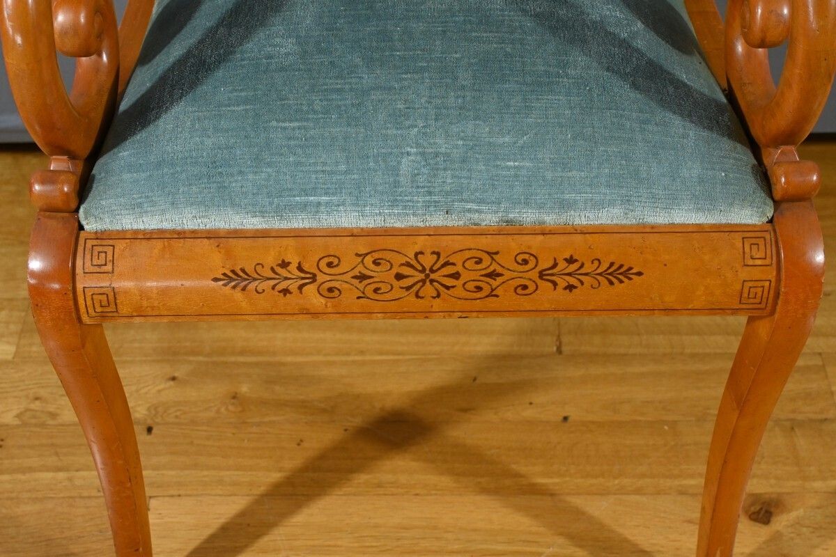 Furniture Pair Of Charles X Style Speckled Maple Armchairs – Mid 20th Century photo