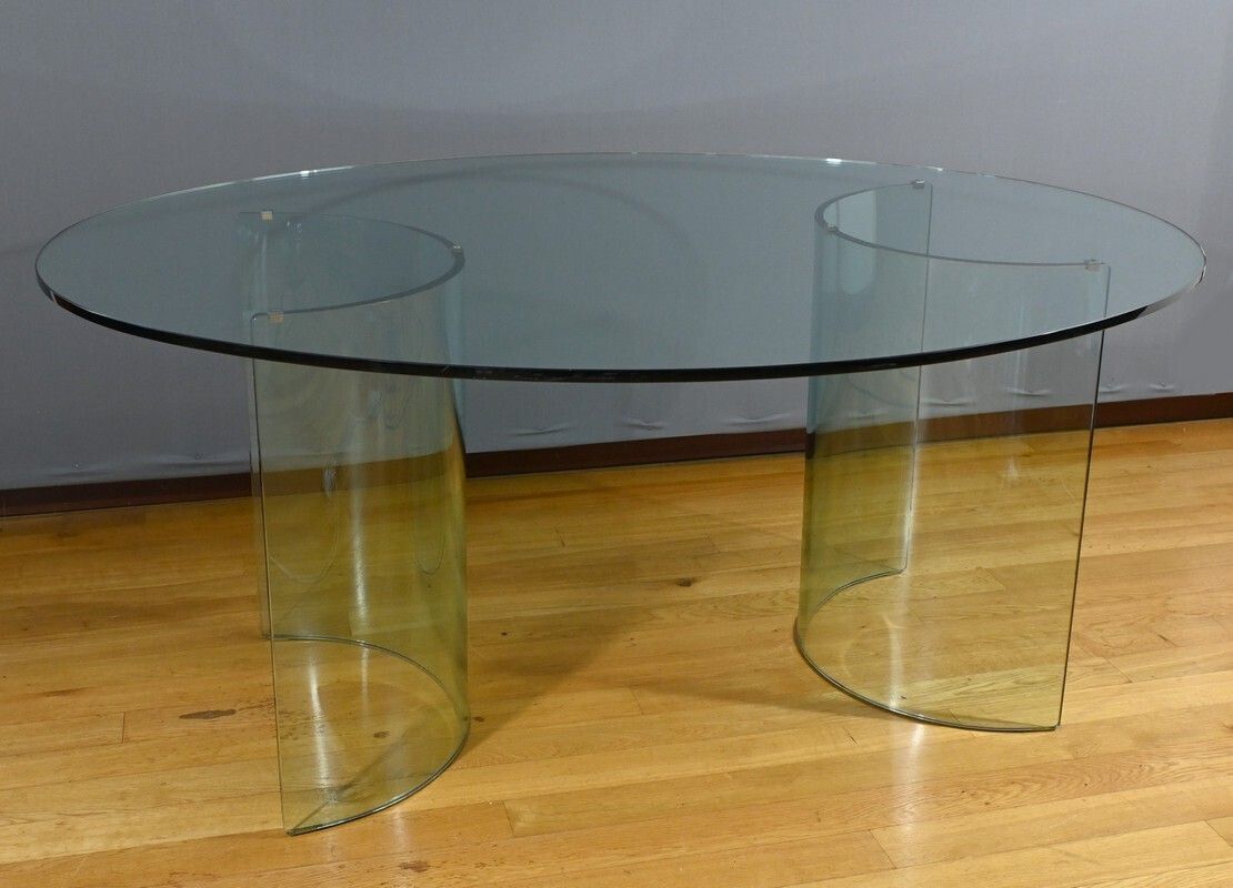 Oval Glass Table, Attributed To Fiam, Italy – 1980 photo furniture