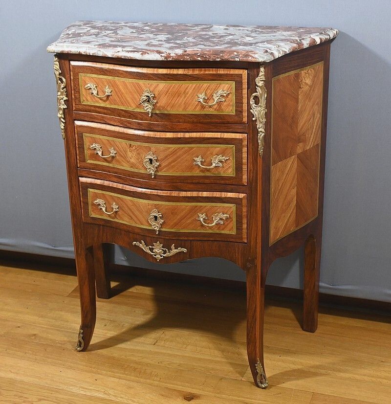 Small Marquetry Dresser, Louis XV Louis XVI Transition Style Early 20th photo for sale