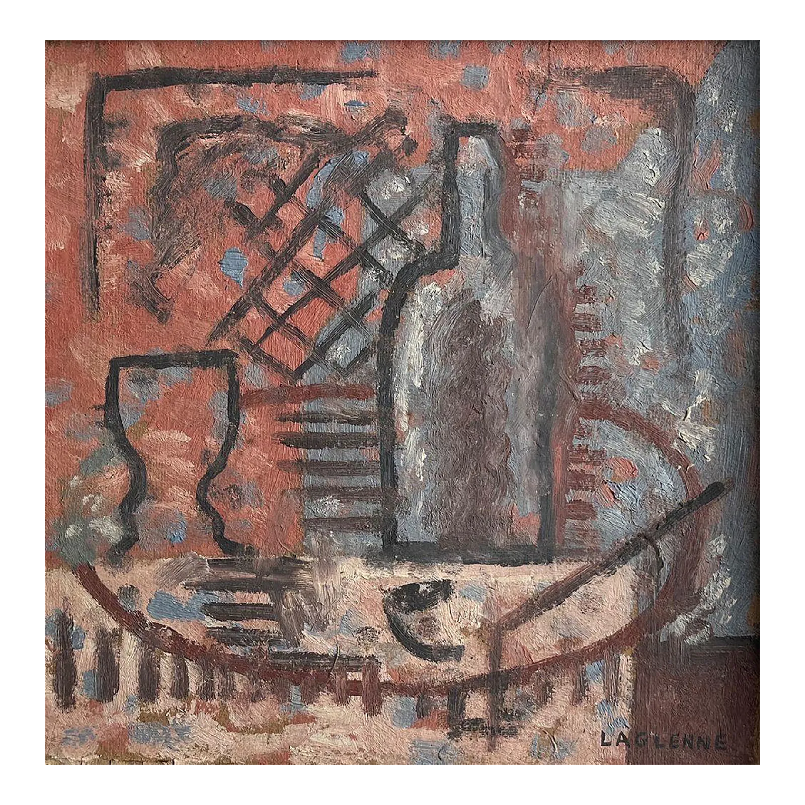 1923 Jean François Laglenne Still Life With Bottle Oil On Board