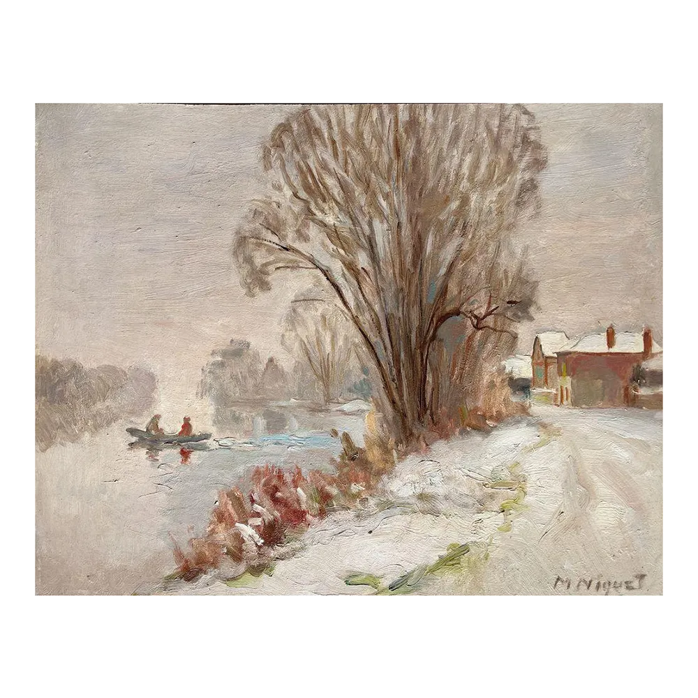 1935 Marcel Niquet Bord De Seine Sous La Neige Oil On Board