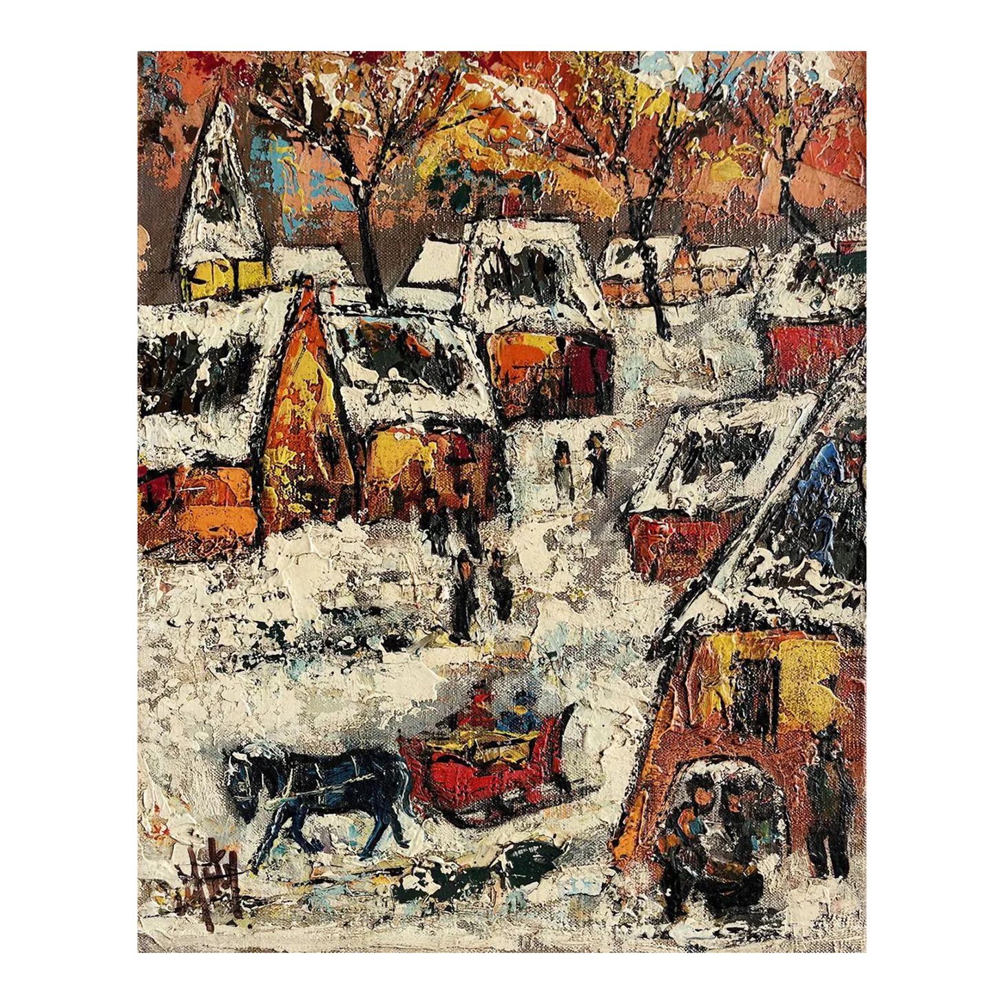 1970 Henry Maurice D'anty Village Sous La Neige Oil On Canvas