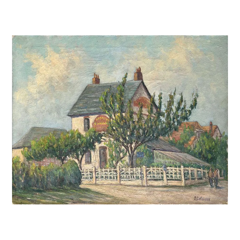 1930s Fernand Delaune House In The Suburbs Oil On Canvas