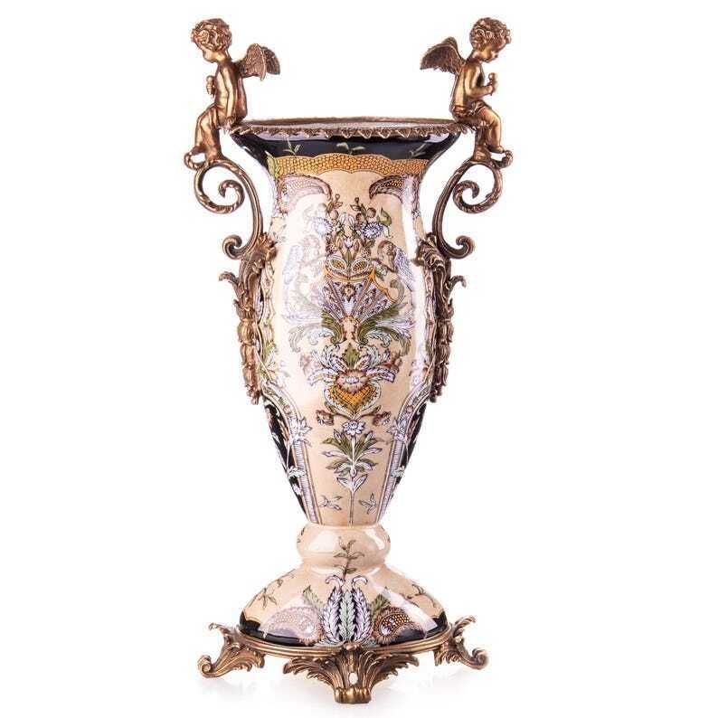 Porcelain And Bronze Vase With Angelic Motifs – Elegant Centerpiece For Art Lovers photo furniture