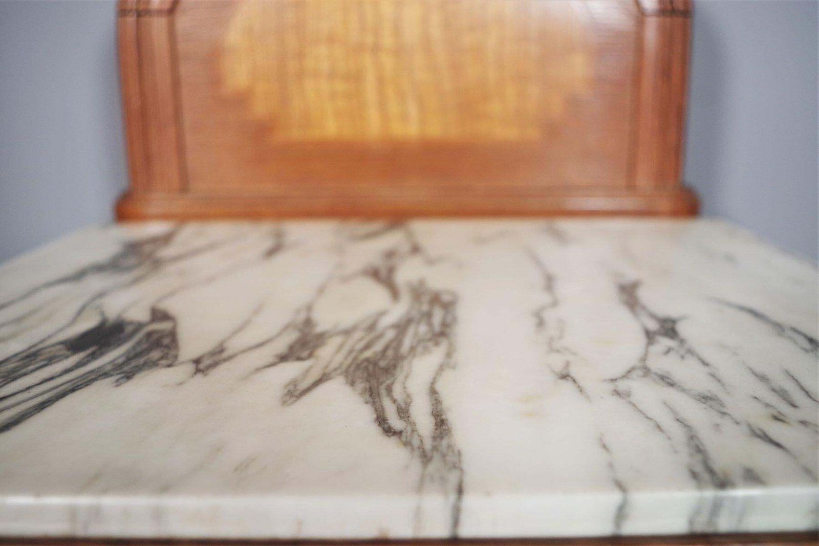 Vintage 1940s 50s Cherry & Beech Wood Nightstand With Marble Top – Italian Mid C photo vintage