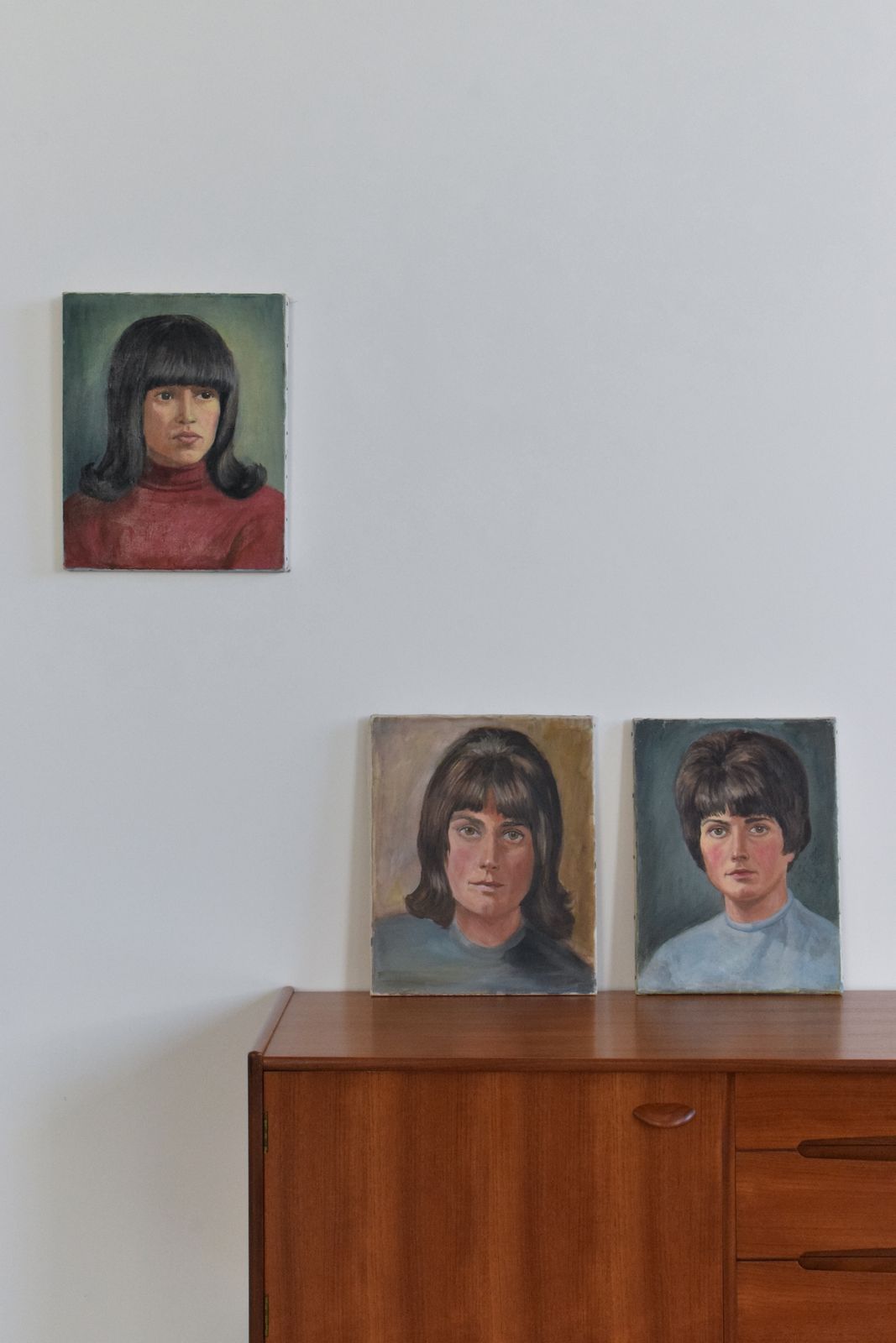 Vintage Original Small 1960s Oil On Canvas Female Portrait Painting photo vintage
