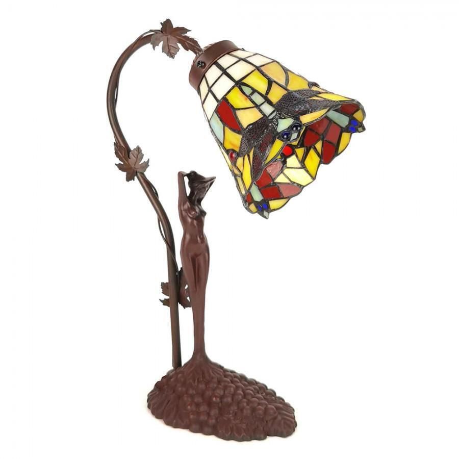 Tiffany Style Stained Glass Table Lamp: Yellow & Brown Vintage Decor For Bedside, Desk, Weddings, Birthdays photo Lighting