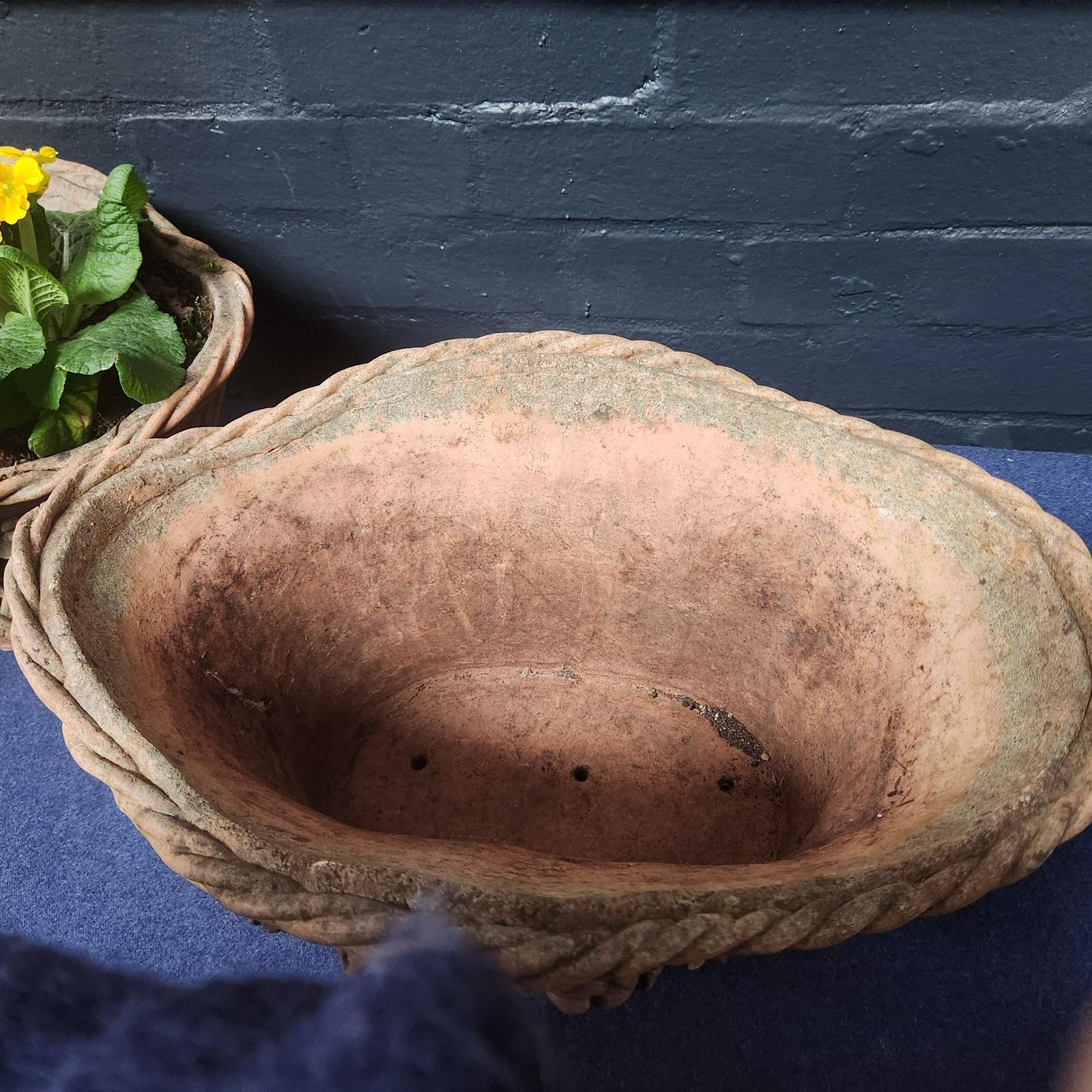Pair Ornate Weathered Terracotta Basket Weave Style Planters photo 625.0