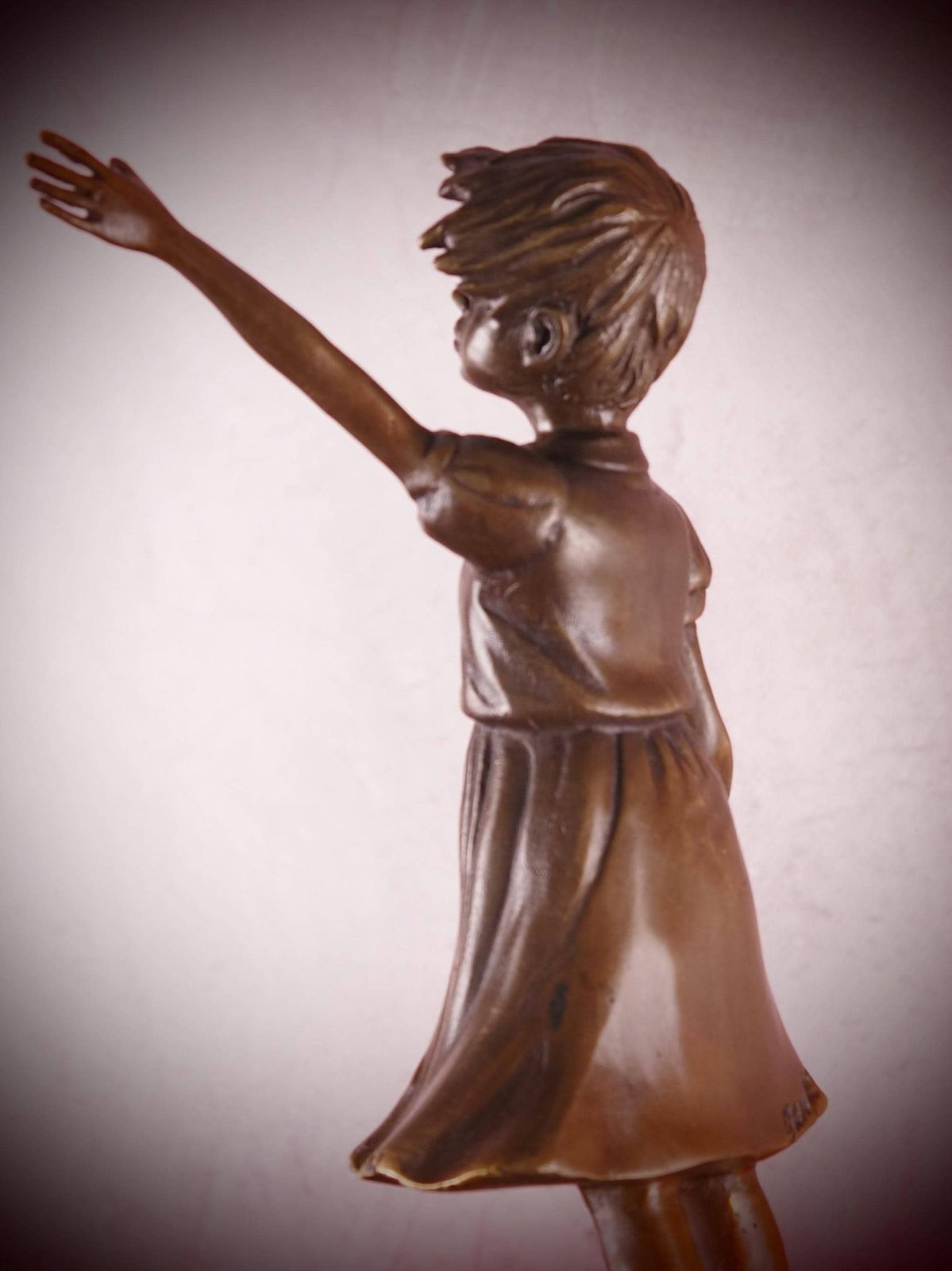 Banksy Inspired Bronze Sculpture: Girl With Balloon   Timeless Symbol Of Hope On Marble Base photo for sale