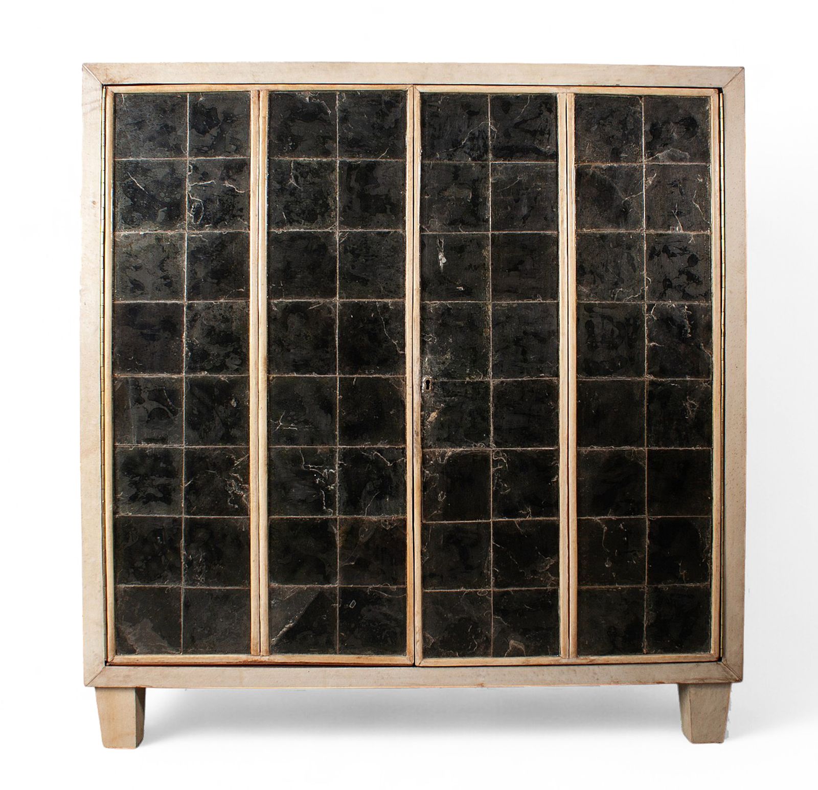 1940s Mid Century Modern Jen Michel Frank Style Parchment Covered Wood Cabinet By Comte S.A., Argentina