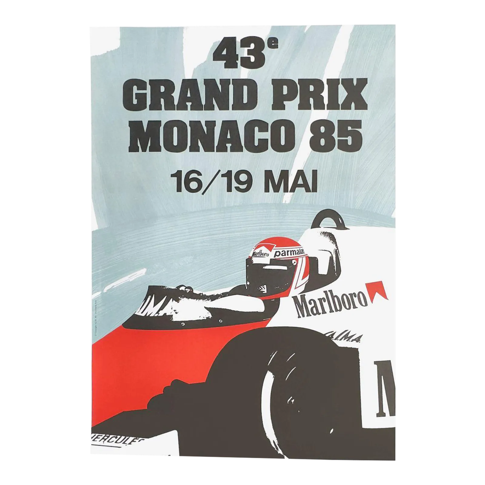1985 Monaco Grand Prix Automobile Lithograph Poster Reissue