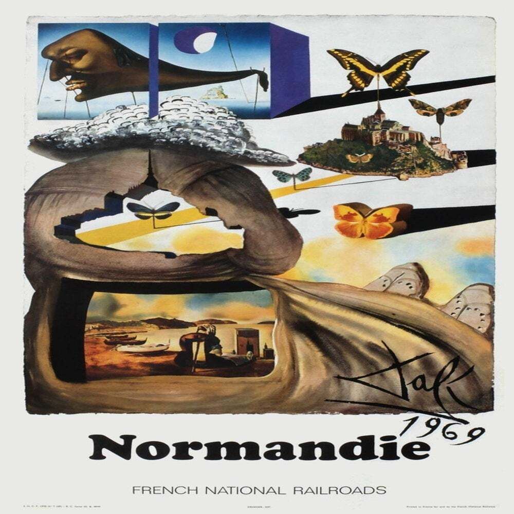 1969 Salvador Dali Normandy French Railroads Small Poster photo for sale