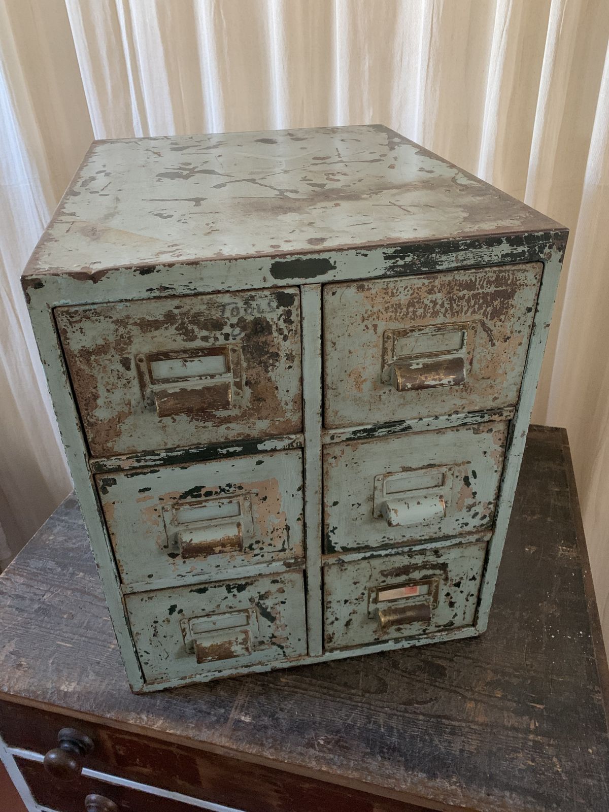 Vintage Metal Filing Drawers. Bank Of Six. Mid 20th Century.
