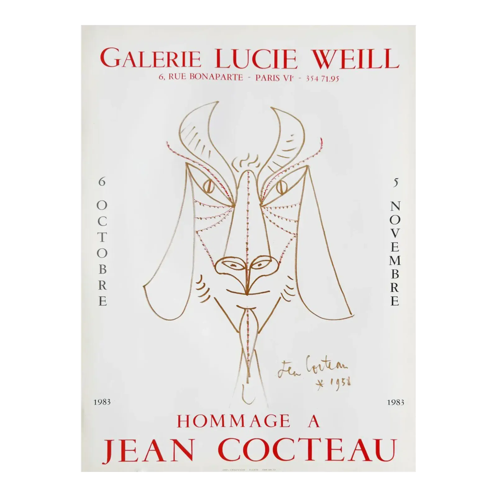 1983 Jean Cocteau Lucie Weill Gallery Poster photo furniture