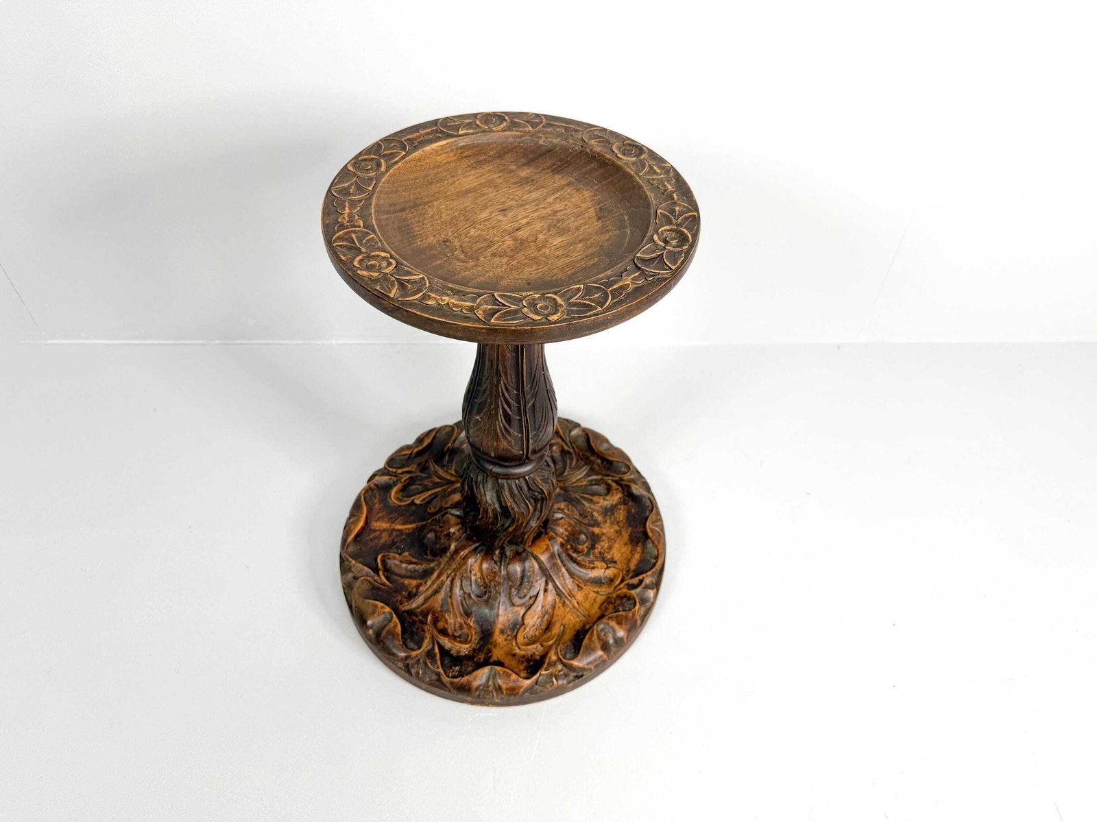 Antique Wooden Plant Stand With Carved Decor, Wooden Pedestal photo furniture