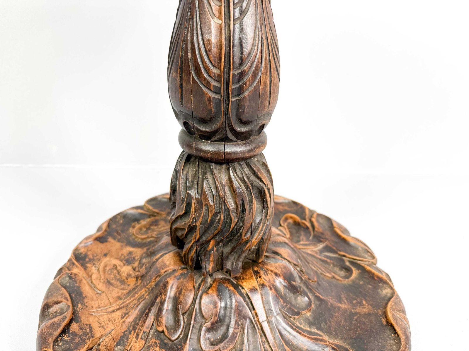 Antique Wooden Plant Stand With Carved Decor, Wooden Pedestal photo vintage