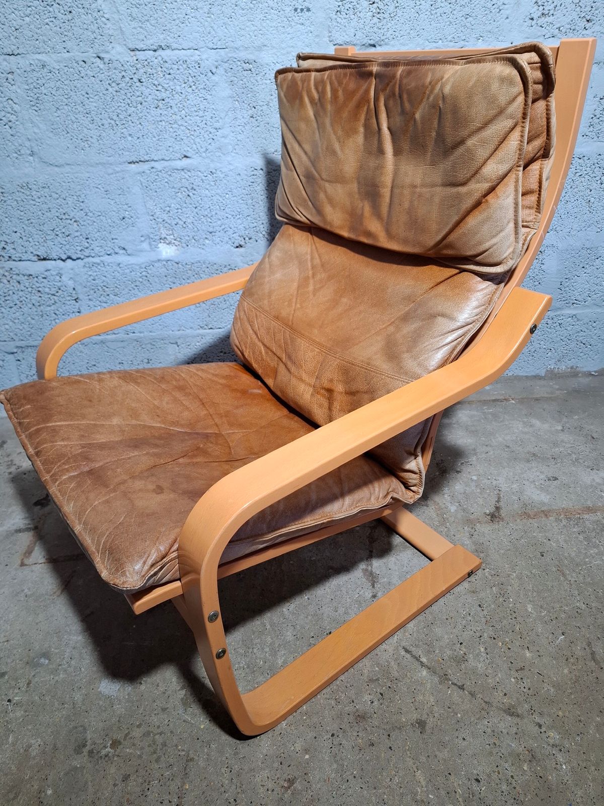 Pair Vintage Cognac Leather Poang Armchairs By Noboru Nakamura photo vinterior