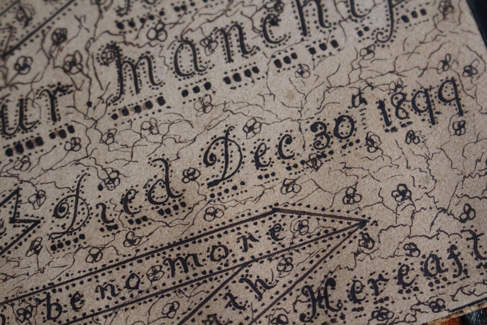 Late 19th C Memento Mori Calligraphy In Memory Of Maria Arthur Manchip Died 1899 photo Art