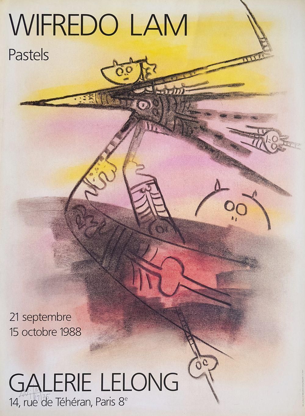 1988 Wilfredo Lam Lelong Gallery Exhibition Poster photo furniture