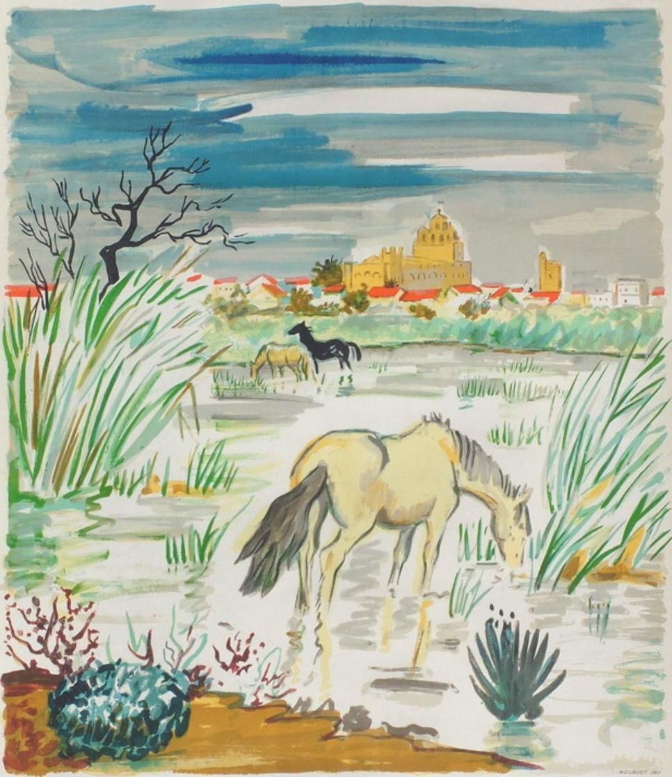 1964 Yves Brayer Les Saintes Maries De La Mer Poster photo furniture
