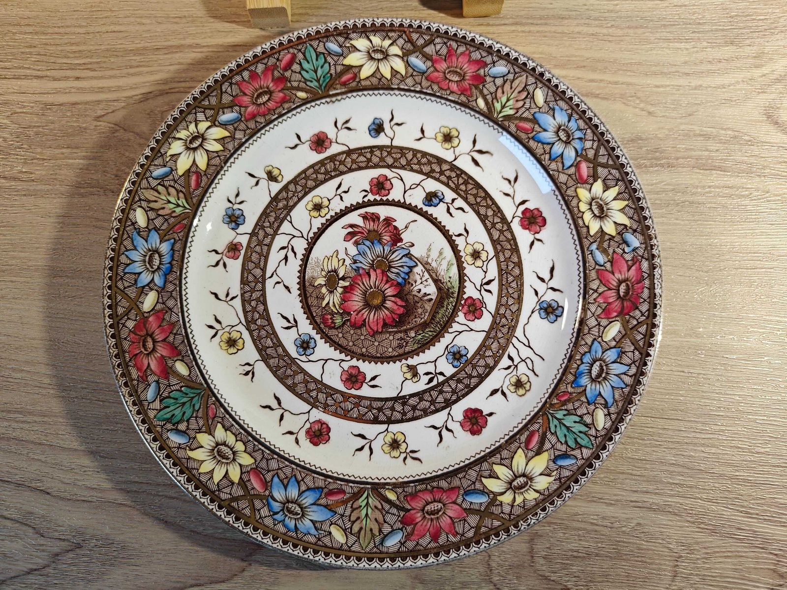Victorian Rainbow Sunflower Palmyra Pattern Dinner Plates   19th Centuryfloral Gilt Plates   Sampson Hancock