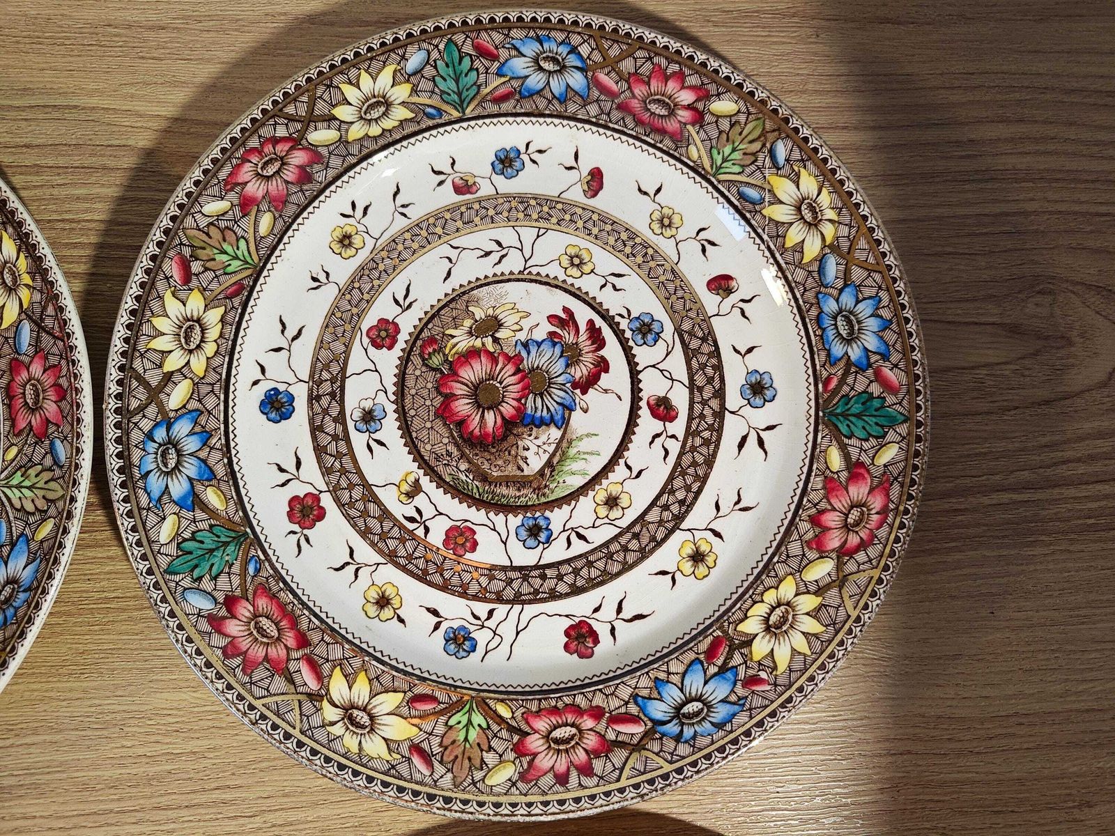 Victorian Rainbow Sunflower Palmyra Pattern Dinner Plates   19th Centuryfloral Gilt Plates   Sampson Hancock photo vintage