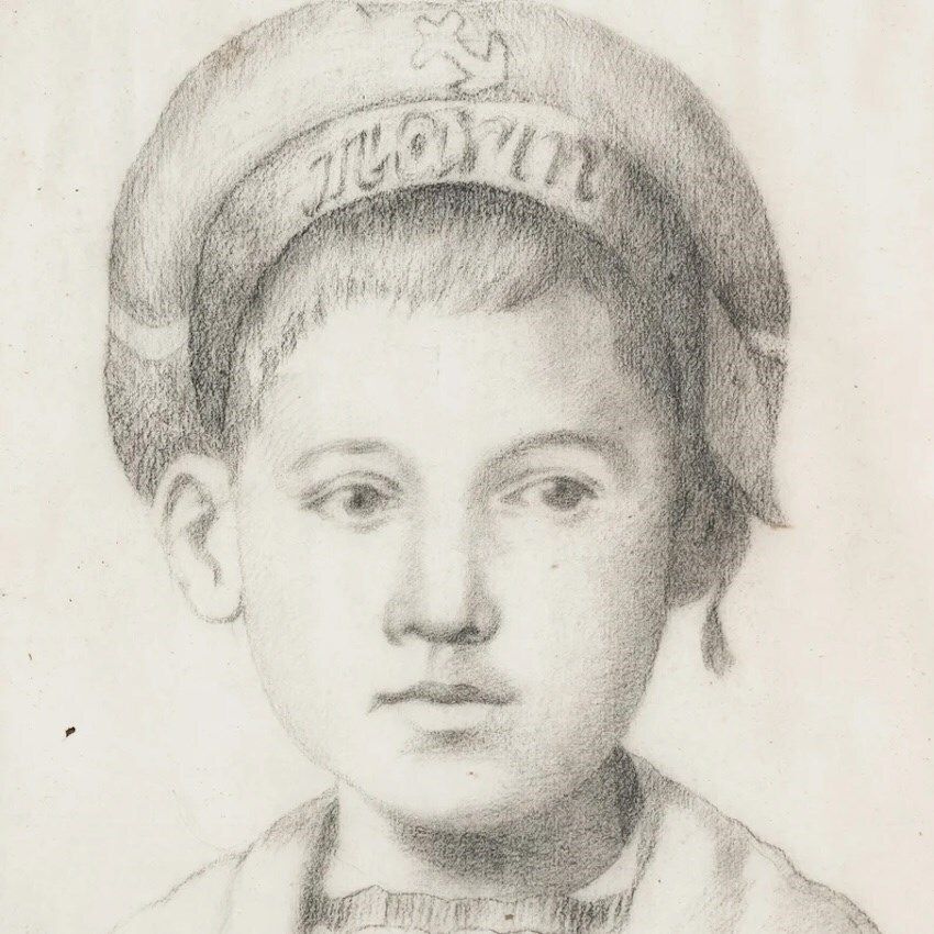 Original Signed Pencil Drawing Of A Young Russian Sailor Dated 1917 photo Art