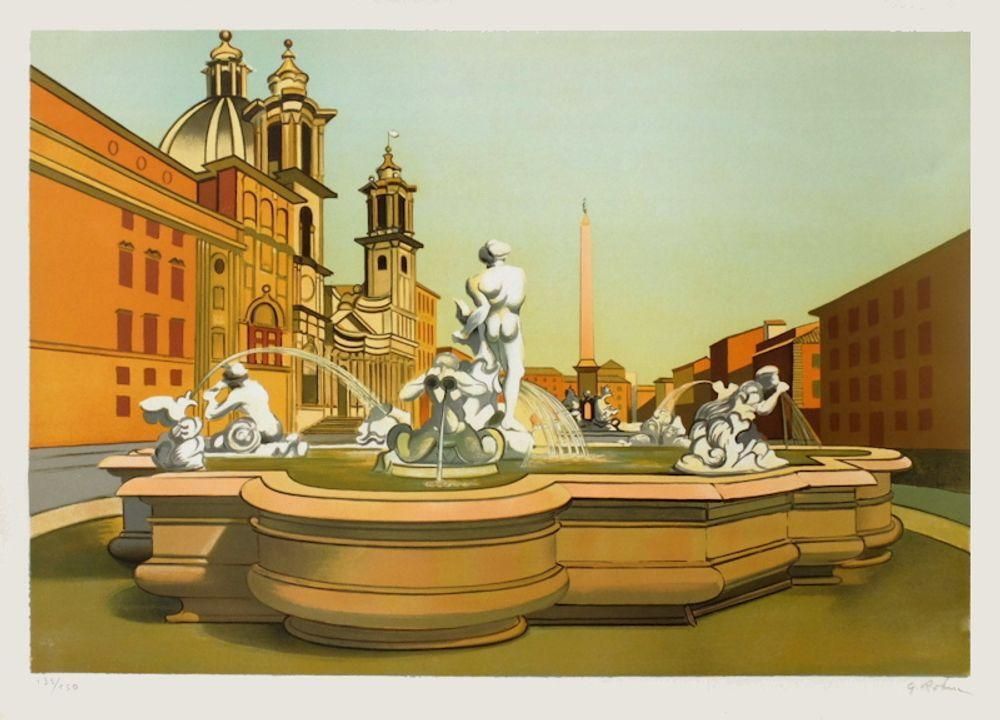 1975 Georges Rohner Italy : Rome   Piazza Navona Lithograph photo furniture