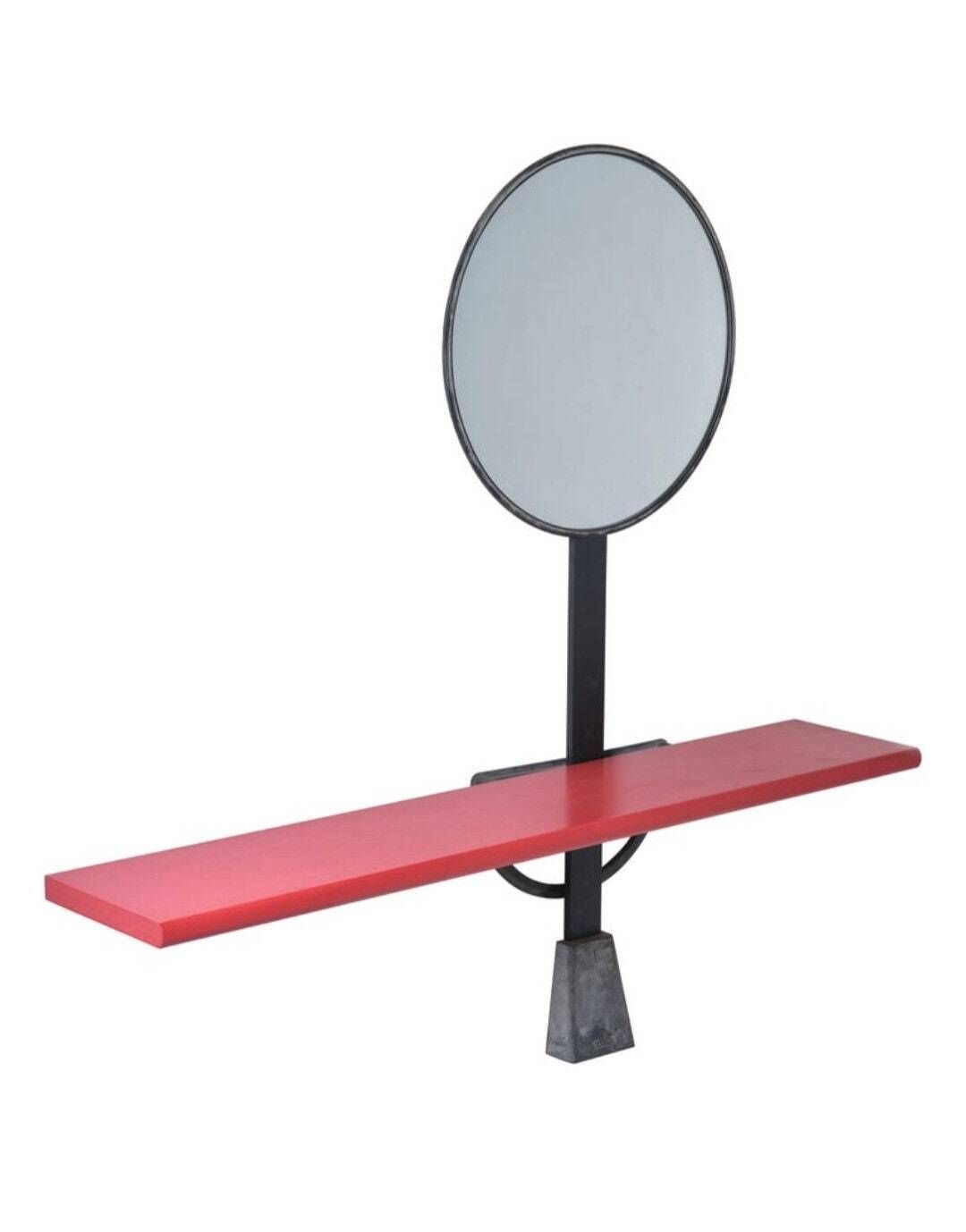 Very Rare Memphis Group Red Console With The Mirror, Model "Solemio" Designed By Giotto Stoppino For Acerbis // Made In Italy In 1980s photo Home Decor