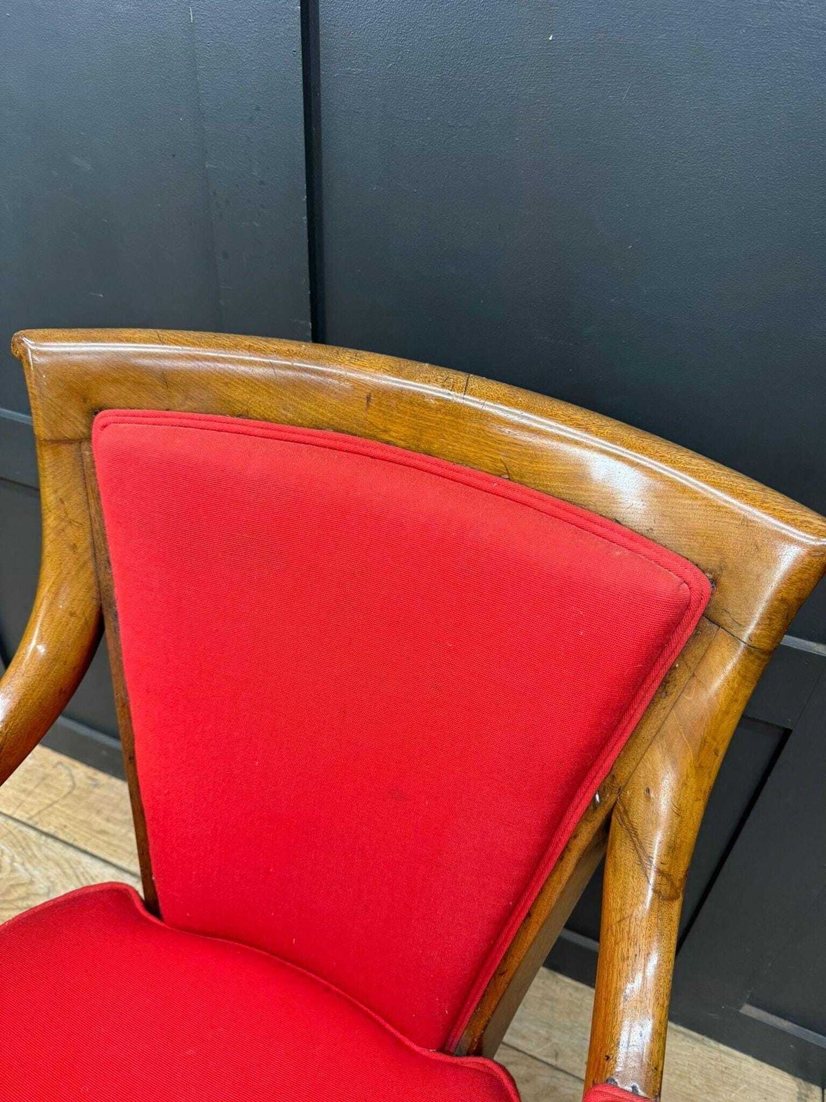 Antique Mahogany Armchair / Red Upholstered Chair / Victorian Empire Armchair photo vinterior